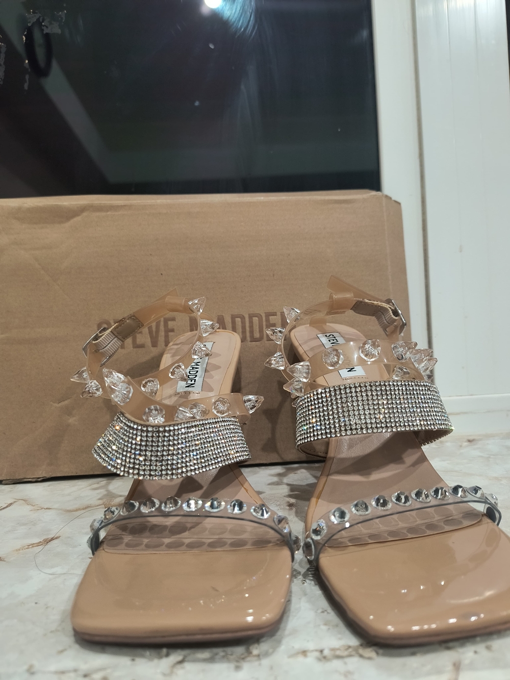 Steve Madden Nude Crystal Strap Heels